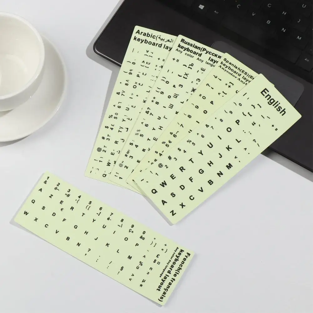 Luminous Keyboard Stickers Spanish/English/Russian/Arabic/French Language Letter Protective Film Alphabet Button Layout