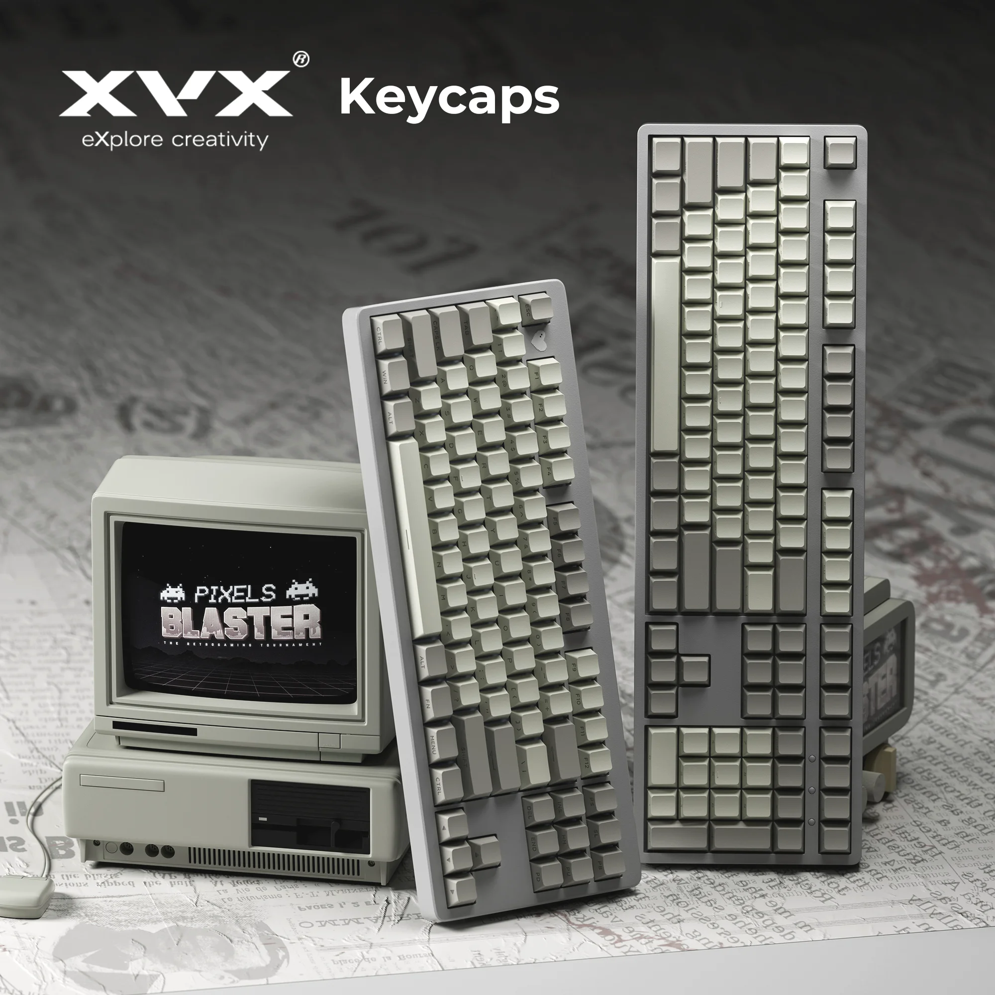 XVX PBT Shine Through Keycaps Side Print Classic Cherry Profile Retro Gray 134 Keys Wide Compatibility Double Shot Retro Keycaps