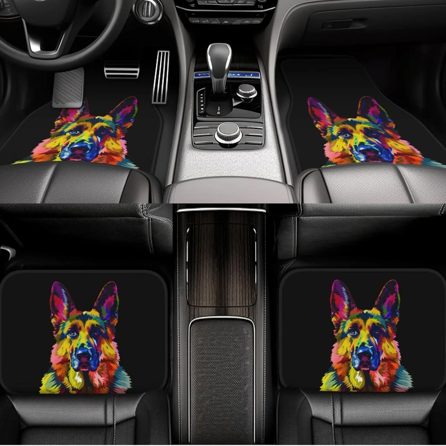 Colorful German Shepherd Dog Head Front & Rear Car Floor Mats For Cars Auto Floor Mats 4pcs Full Set Car Carpet Floor Mats Unive
