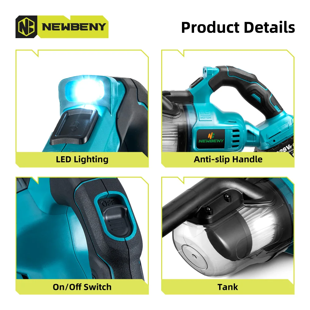 NEWBENY Electric Vacuum Cleaner Efficient Cordless Rechargeable For Outdoor and Household Cleaning Tools For Makita 18V Battery