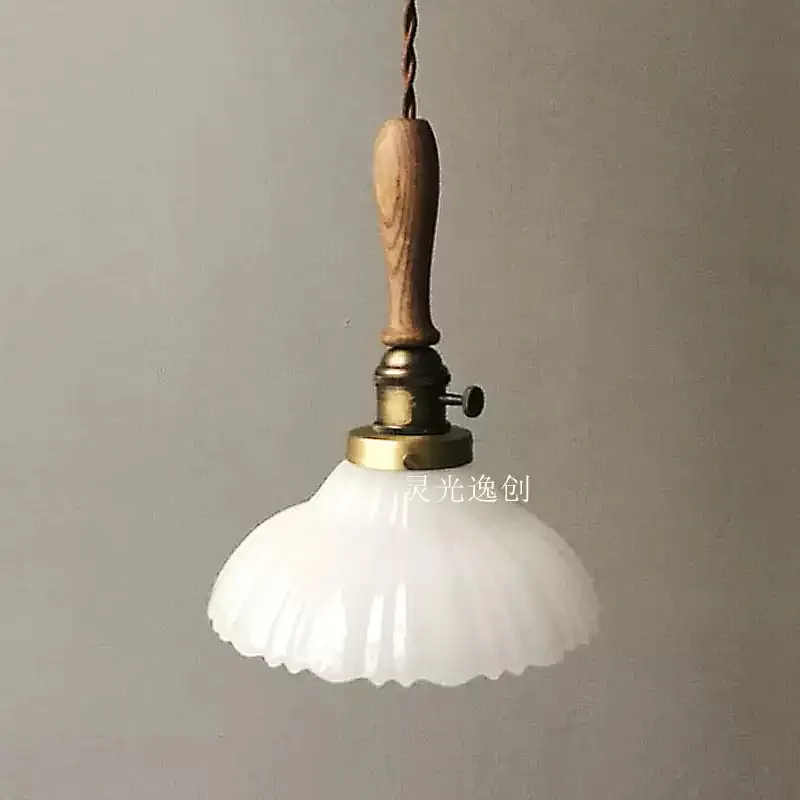 Everbright Store 2026 New White Jade Glass Cover Chandelier Single Head, Retro Dining Lamp Old-fashioned Lamp Simple Petal Lamp