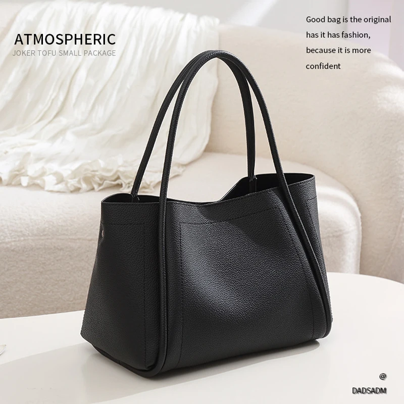New Soft Leather Basket Bag Luxury Large Capacity Commuter Tote Minimalist Ladies Handbag EU KR FR Daily Work Shoulder Bolsos