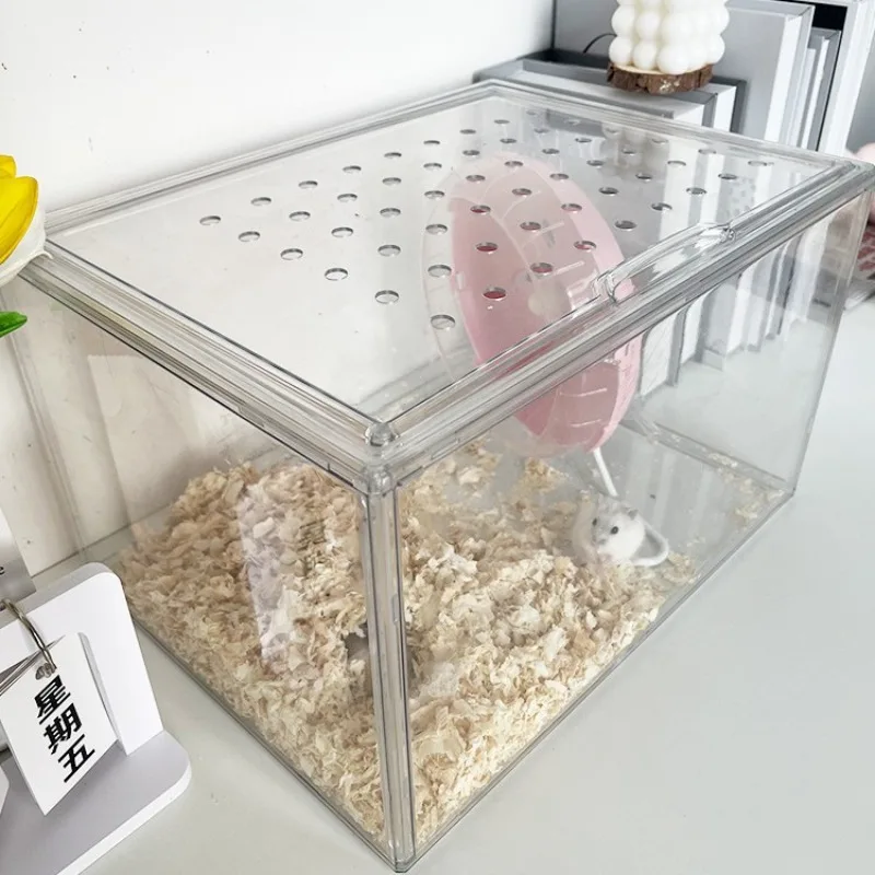 

Transparent Hamster Cage Anti-escape Anti-gnawing Golden Hamsters Cages Guinea Pig Reptile Pet Breeding Box Small Animal Habitat