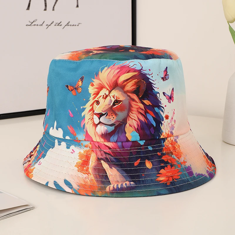 Insta-style printed Butterfly Lion double-sided flat Fisherman hat is perfect for traveling photos