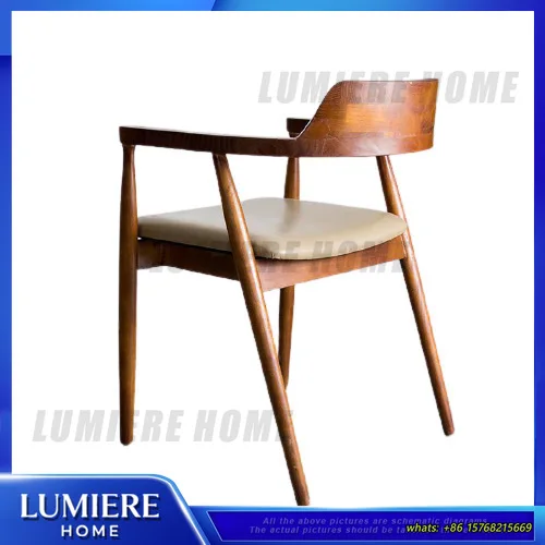 American Style Solid Wood Office Chair with Backrest and Armrests Simple Coffee Lounge Study Room Hiroshima Chair Boss Chair