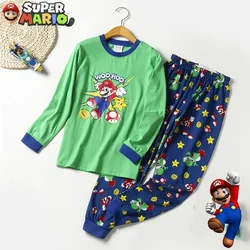 Super Mario Bros Pyjamas Set for Children 90-130CM Boys Anime Sleepwear Home Costumes Pants Spring Autumn Kids Cartoon Nightwear