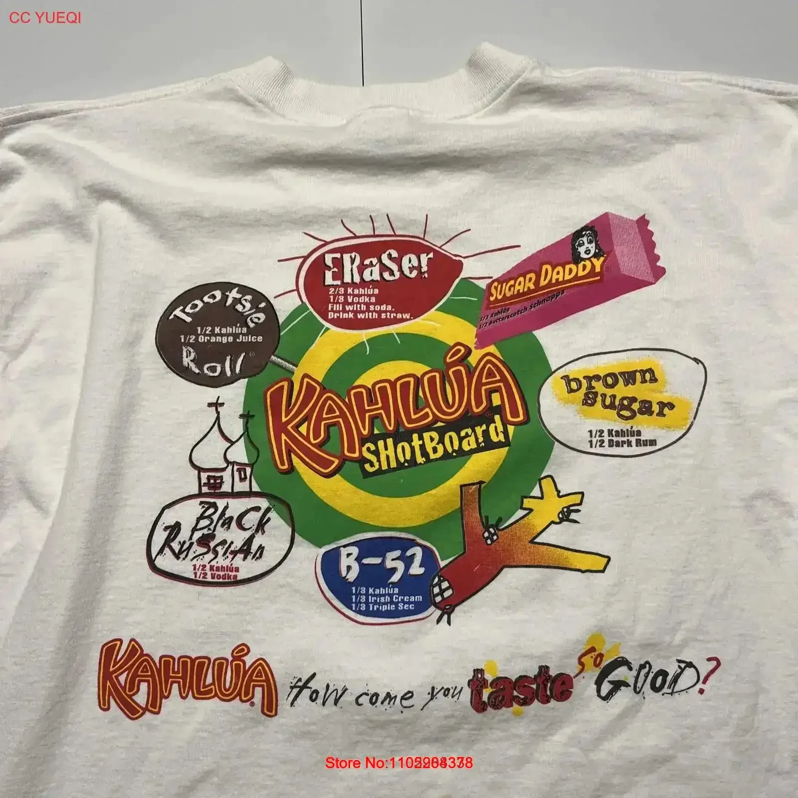 Camiseta blanca de doble cara Vintage para bebidas con Alcohol XL Kahlua para hombre, moda lavada rara, gráfico suave, ligeramente vintage para hombre