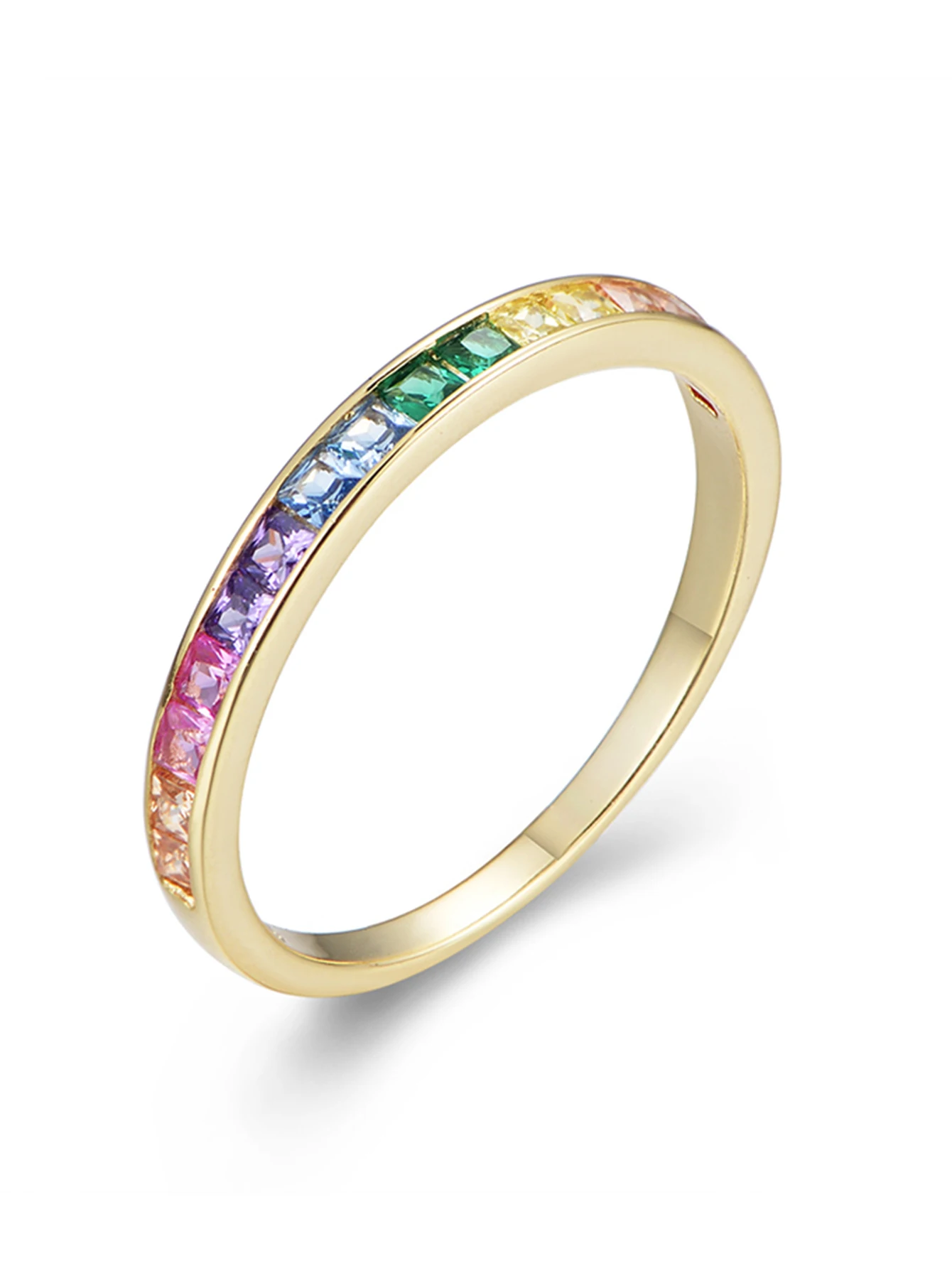 

Anniversary Jewelry Eternity Ring Band Ring Rainbow Gold 925 Sterling Silver Cubic Zirconia Trendy 14k Gold Plated