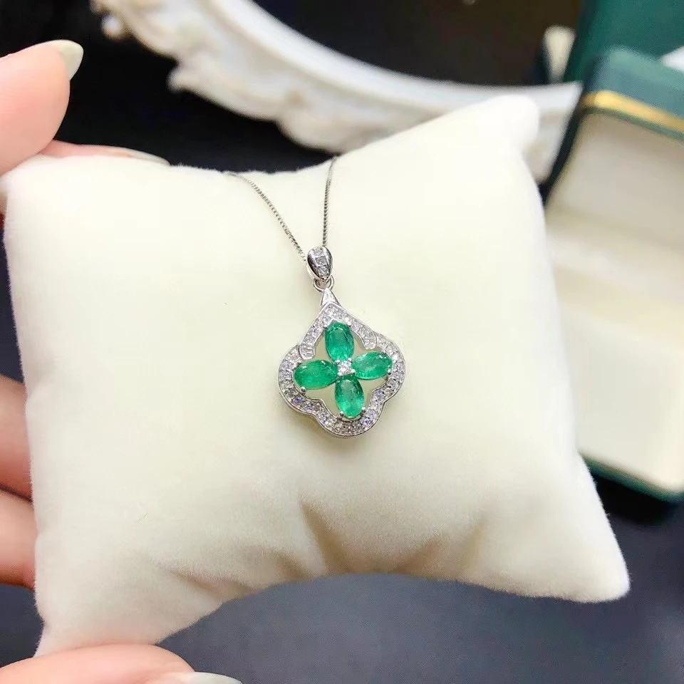 

925 Silver Classic Emerald Pendant for Office Woman 3mm*5mm Total 1ct Natural Emerald Necklace Pendant Gift for Wife