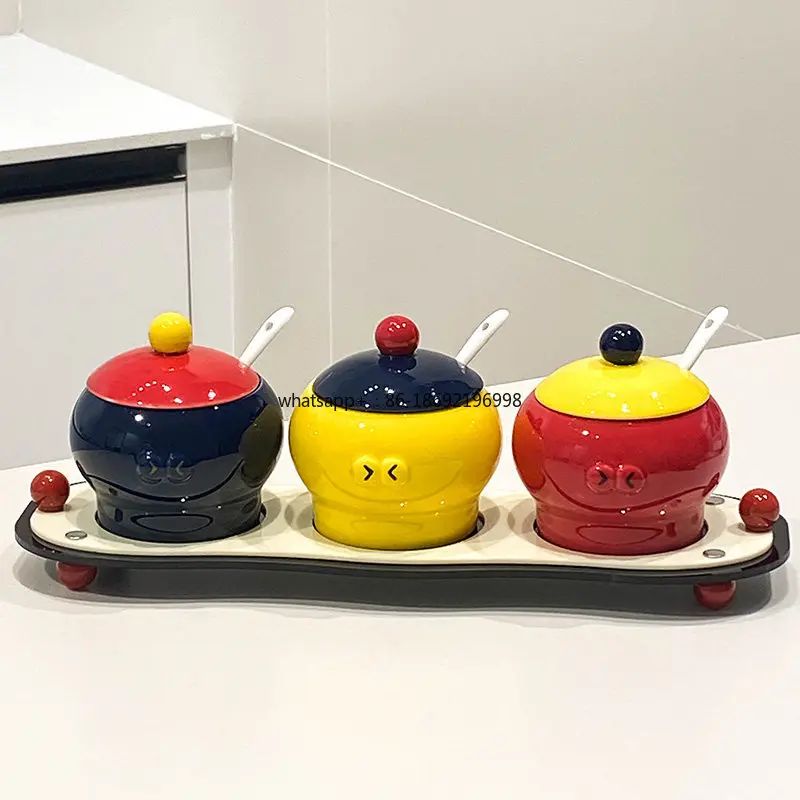 Creative Ceramic Seasoning Set Salt SugarMSG Seasoning Box Pepper Oil  Kitchen Seasoning