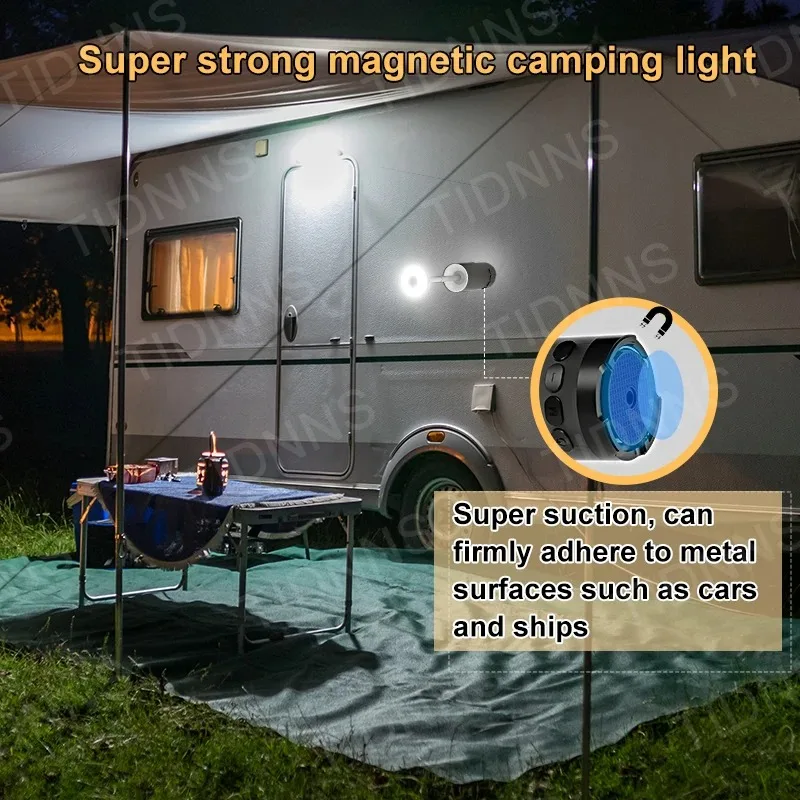 Black 8000mah Rechargeable LED Camping Lantern 4 color lights with Magnet Portable Torch Tent Light Work Maintenance Lighting