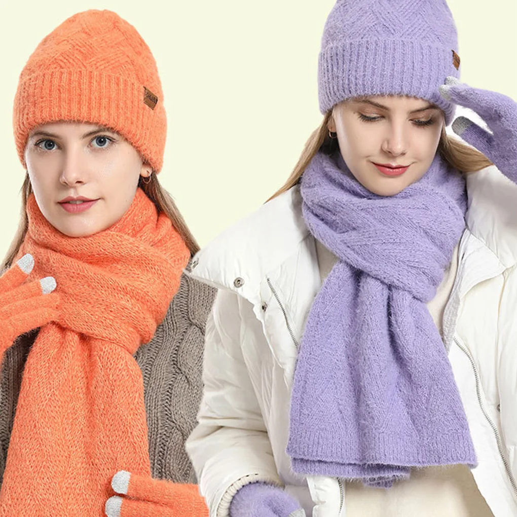 3 قطعة/المجموعة النساء الشتاء قبعة وشاح قفازات فو الفراء الكرة المراهقين الفتيات محبوك دفئا دعوى آذان دافئة امرأة قبعة مجموعة ركوب الخيل في الهواء الطلق