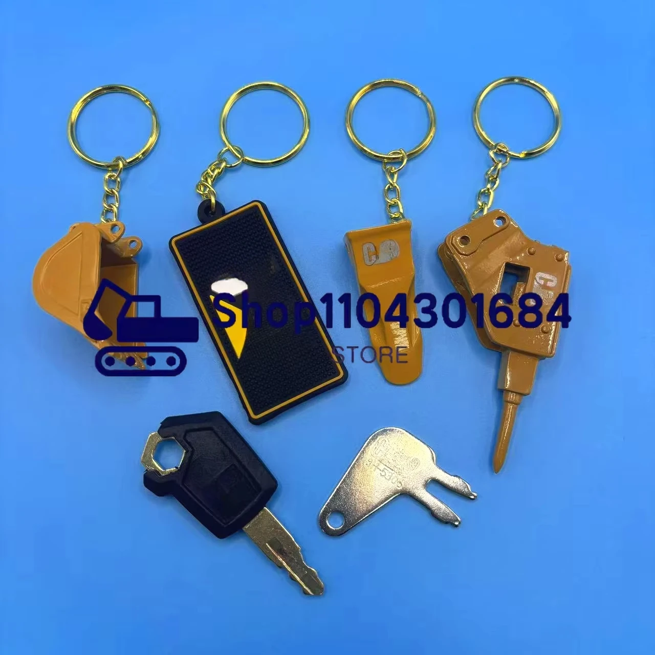 For CAT-Excavator Heavy Equipment Keychain 5P8500 F0002 8H5306 Ignition Key with Bucket Key Chain