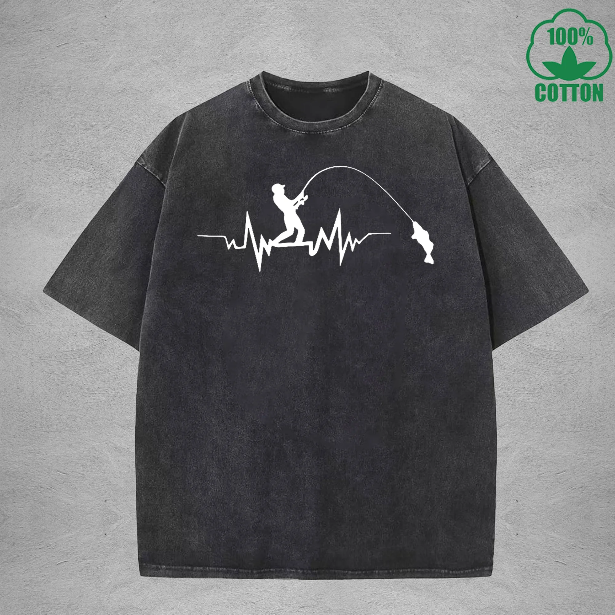 

Футболка с интересным принтом «Рыбак», 230 г, многоцветная, свободная, модная, модная, хлопковая, с короткими рукавами