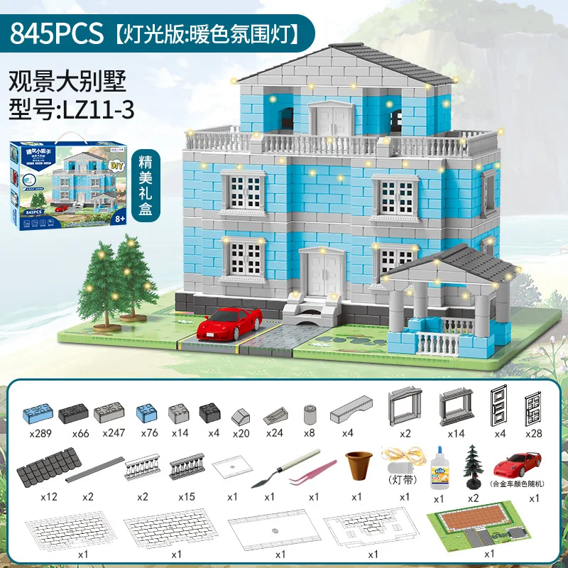Conjunto de Construção de Casas com Tijolos Simulados, Brinquedo Educativo Divertido para Desenvolver Habilidades Práticas