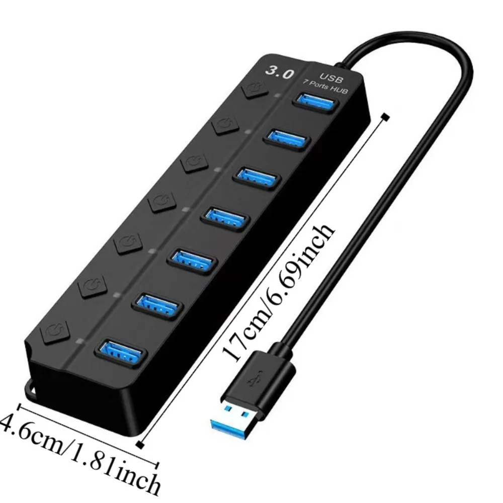 7 em 1 USB 3.0 Hub Independent Switch 7 portas USB 3.0 Splitter Multifuncional USB de alta velocidade Extensor de alta velocidade