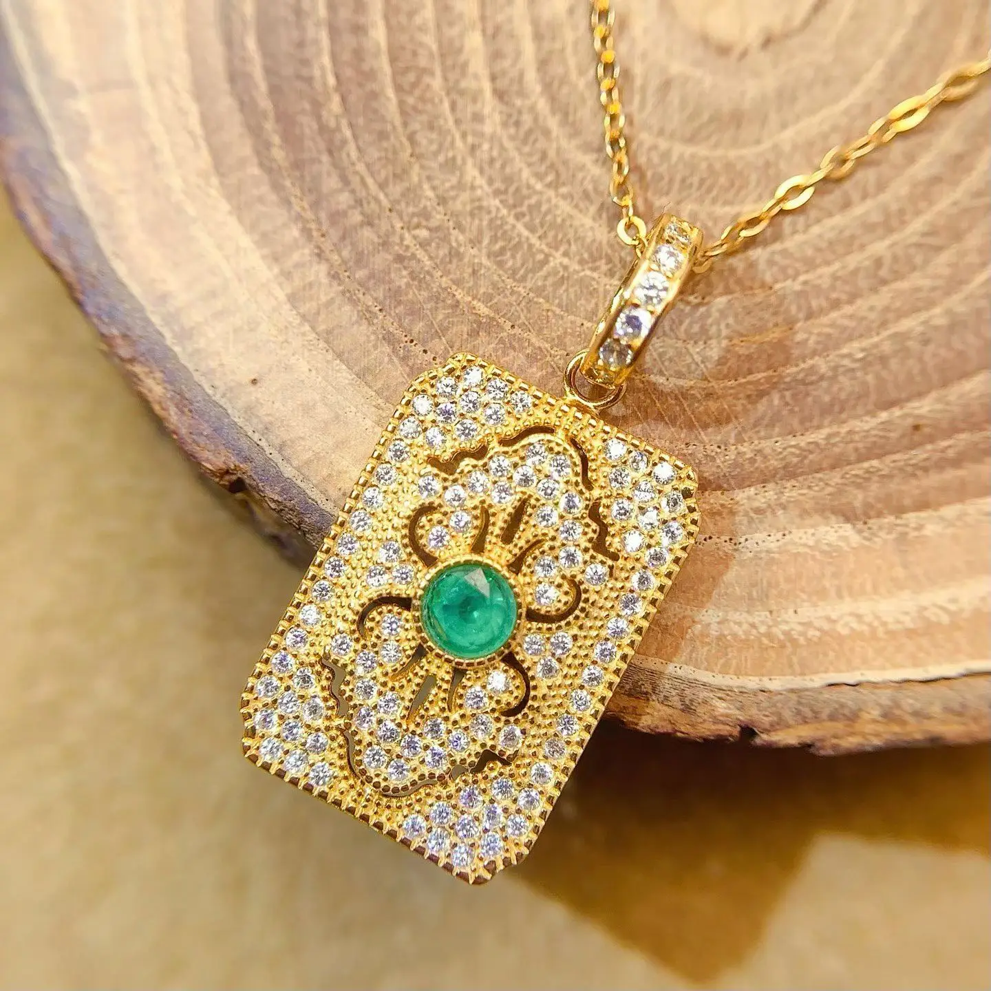 925 Silver Natural Emerald Pendant Certified 4mm Genuine Emerald Jewelry Exquisite Gold Plated Silver Vintage Square Pendant