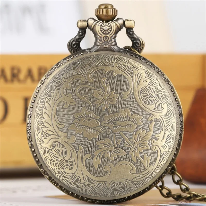 Retro Bronze Clown Pattern Men Women Quartz Pocket Watch Full Hunter Design Pendant Necklace FOB Chain Clock Antique Timepiece