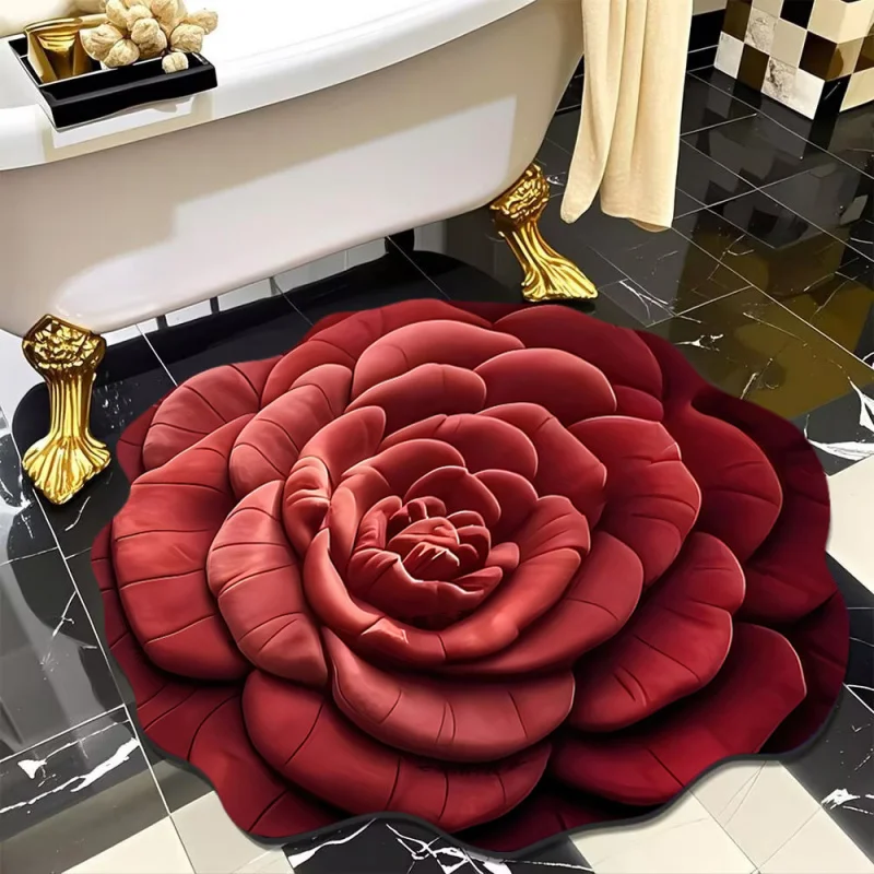 VIKAMA Light Luxury Rose Flower Badezimmermatte, wasserabsorbierend, schnell trocknend, rutschfester Teppich für den Toiletteneingang, Bodenmatte