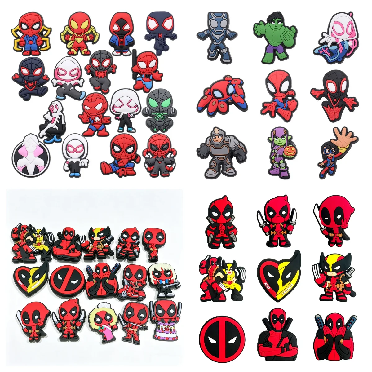 9/15/16//100 Stück Mesuca Heros Spider-Man PVC-Sandalen-Schuh-Schnallen, Clog-Schuh-Charms, beliebte Dekorationen für Kinder, DIY-Geschenke für Jungen-Partys