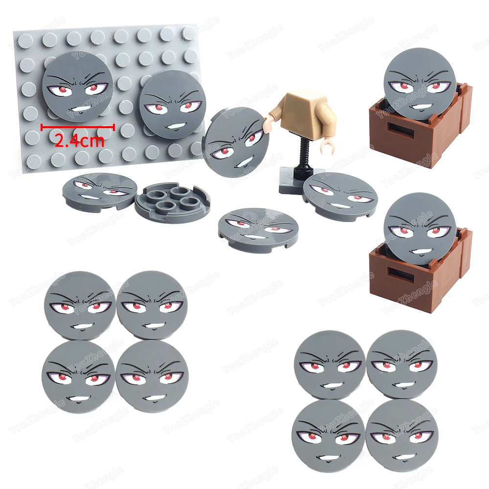 Laugh Dark Gray Face Expression Pattern Building Block 67095 Printed 3x3 Tiles MOC figures Mask Scene Accessories Model Gift Toy