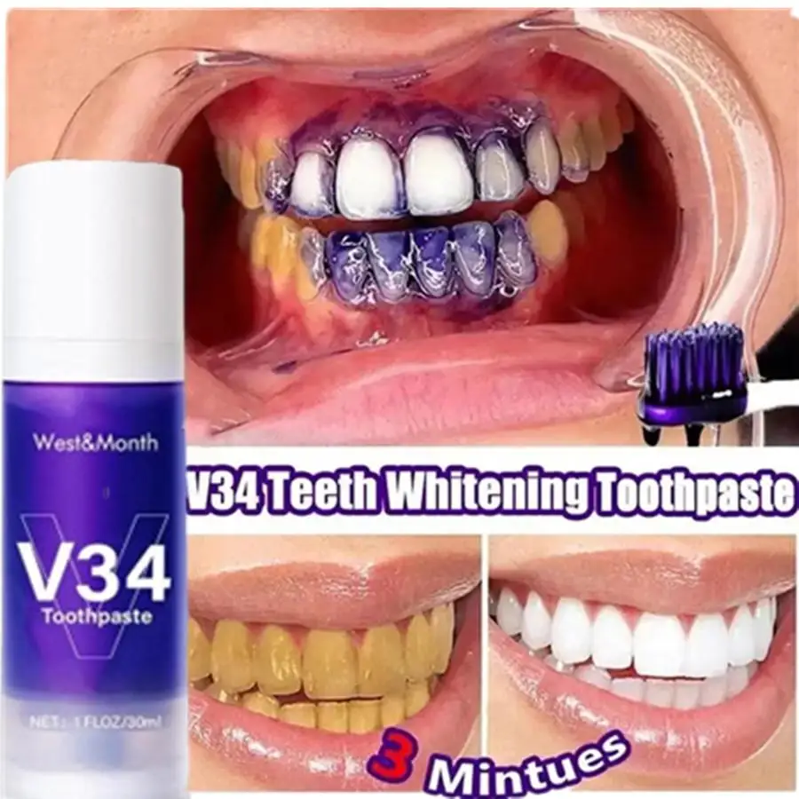 

V34 Teeth Whitening Mousse Toothpaste Remove Plaque Stains Cleaning Oral Hygiene Bleaching Dental Tools Fresh Breath Tooth Care