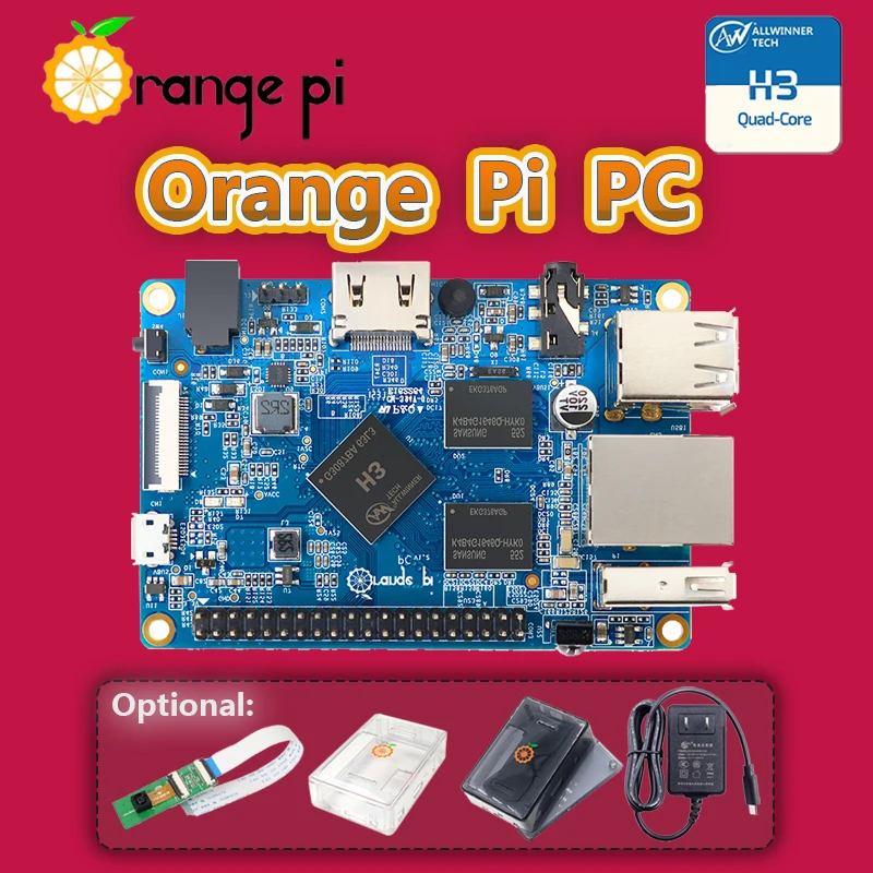 

Четырехъядерный процессор Orange Pi PC H3, 1 ГБ, поддержка Android, Ubuntu, Debian, черный/белый корпус, блок питания 5V3A Type-C для ЕС/США, камера 2 МП опционально