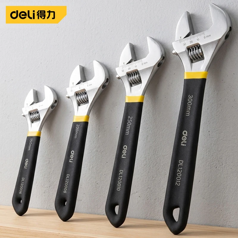 Deli 6/8/10/12 Inch Universal Spanner - Anti-Slip Rubber Grip Adjustable Wrench for Car Repair, Plumbing&Industrial Maintenance