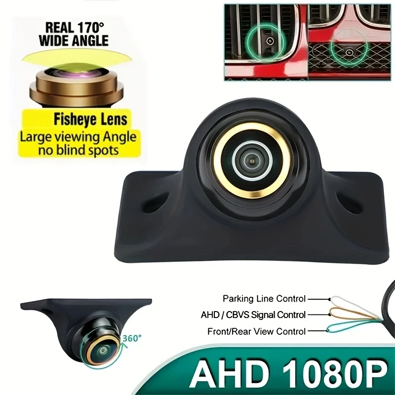 

[1080P Fisheye Camera] 1080P AHD/CVBS Fisheye Backup Camera | Front/Side/Rear View with Parking Guide Lines Easy Installation
