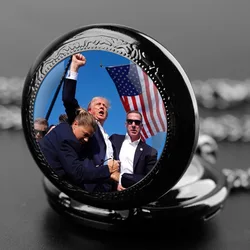 Trump 2024 Design Glass Dome Quartz Pocket Watch with Durable Chain Arabic Numeral Dial for Men and Women Creative Gifts