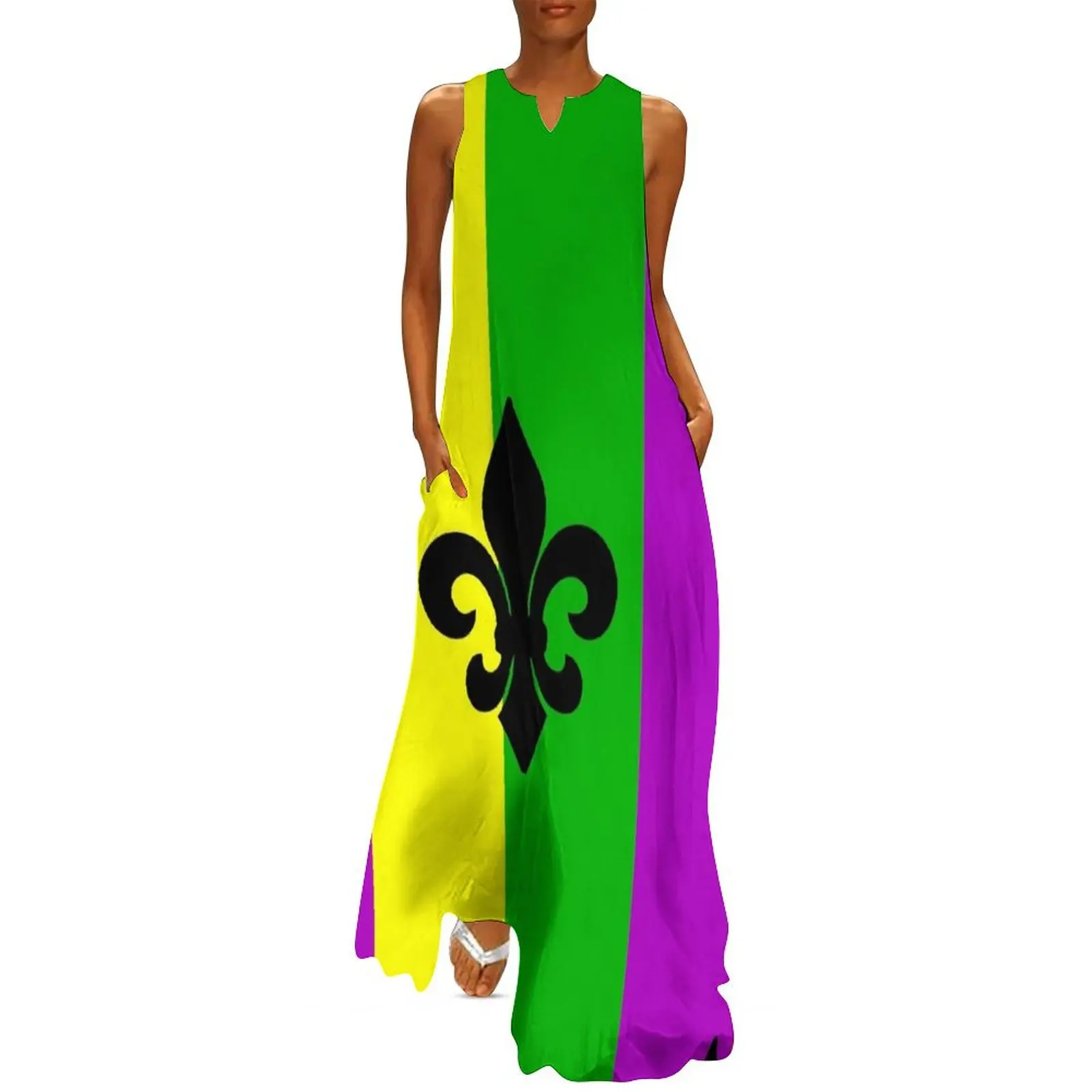 

Fleur de Lis with Mardi Gras colors Long Dress women clothes festival outfit women Dress