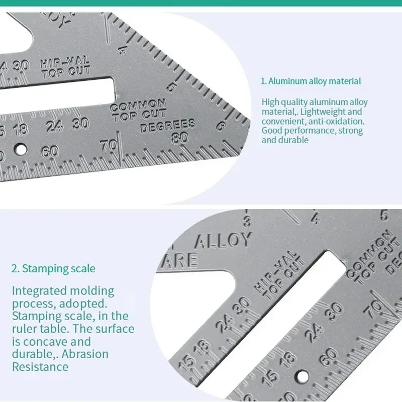 Regla triangular de aleación de aluminio de 7 ", regla de ángulo engrosada precisa, regla triangular de medición de carpintería de aleación de aluminio