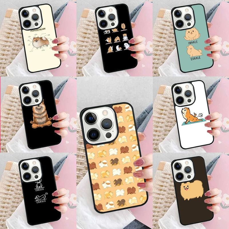 Pomeranian Dog Yoga Phone Case Cover for iPhone 16 Promax 15 Pro 13 14 Plus 11 12 Mini XR XS MAX Coque