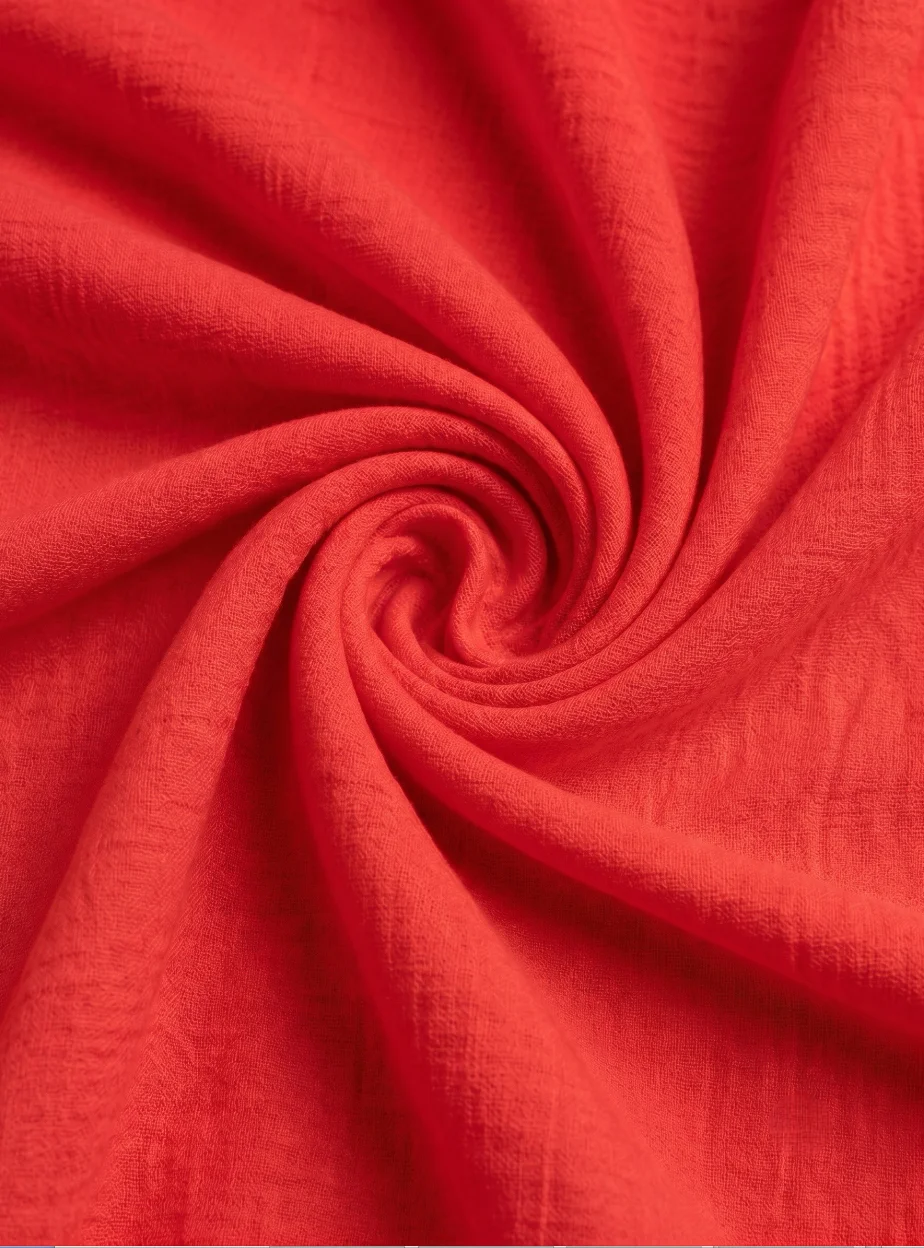 Einfarbiges, rotes, strukturiertes, ärmelloses Minikleid für Damen mit Rundhalsausschnitt, lockeres, fließendes A-Linien-Sommer-Strandkleid – Detail 5