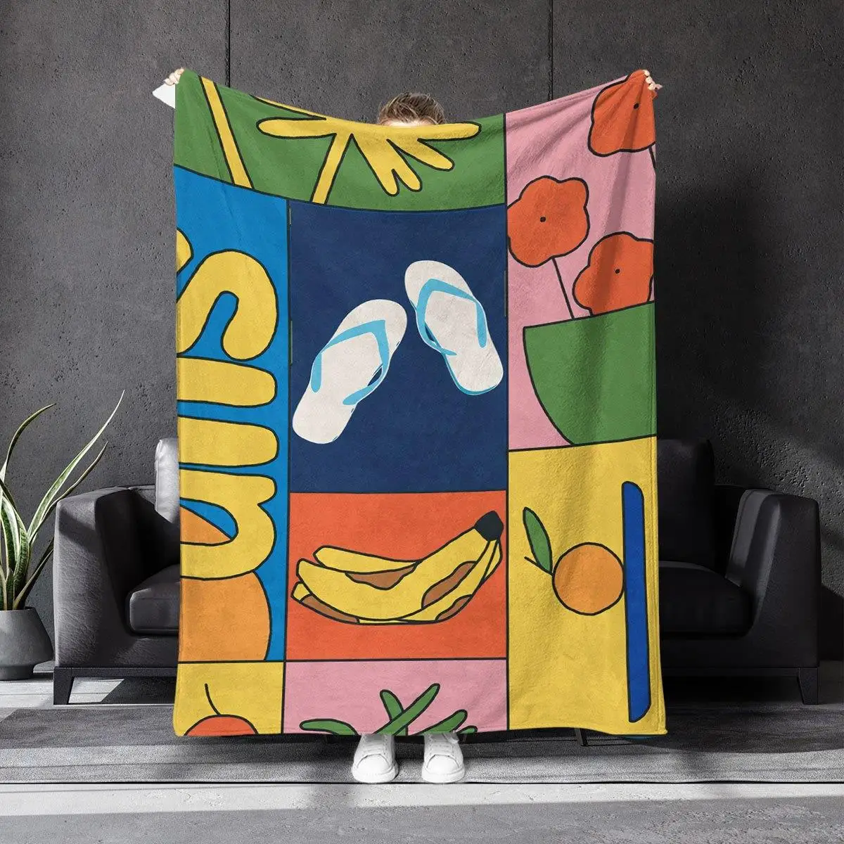 Composite element theme pattern Flannel printed blanket suitable for all seasons suitable for living room office sofa and travel