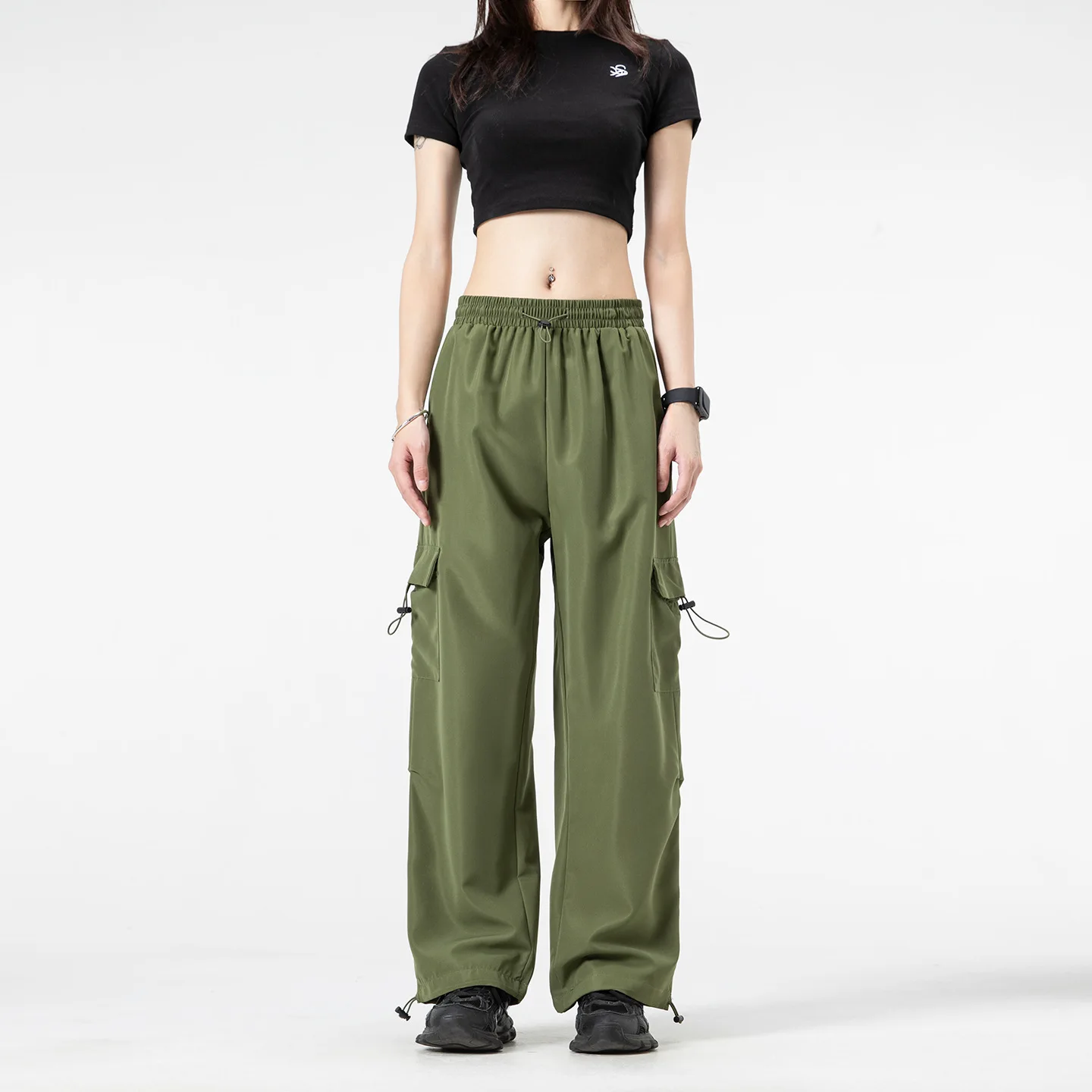 2026 Y2K Streetwear Unisex Cargo Pants Low Waist Drawstring Wide Leg Baggy Joggers Solid Casual Tech Sweatpants