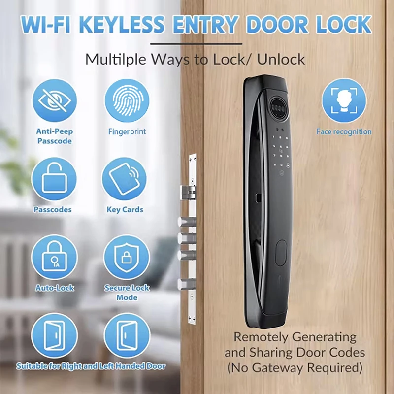 Active Intercom fingerprint Recognition Intelligente Wifi 3D Face Unlock Smart Digital Door Lock fingerprint password card lock