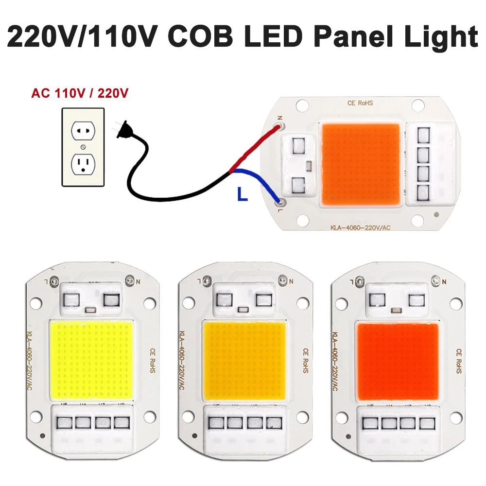 

AC220V/110V COB LED Panel Lights 60*40MM LED Chips 20W 30W 50W Full Spectrum LED Plant Grow Light Smart IC DIY LED Floodlights