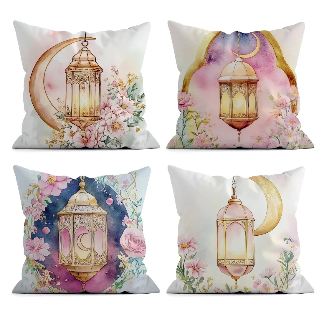 1pcs Ramadan decoration pillow cover flower fasting lamp Crescent moon pattern printing Sofa cushion cover home room decoration