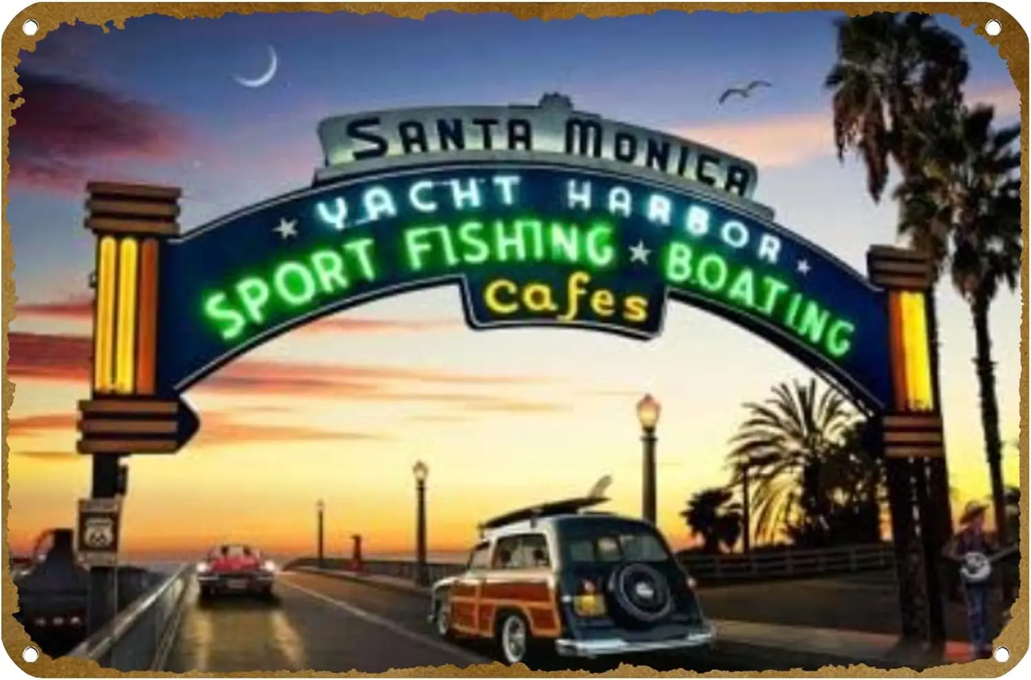 Santa Monica Pier Xl Poster Vintage Metal Tin sign Logo Family Club Bar Cafe Bedroom Art Wall Decoration Gift 8x12 inches