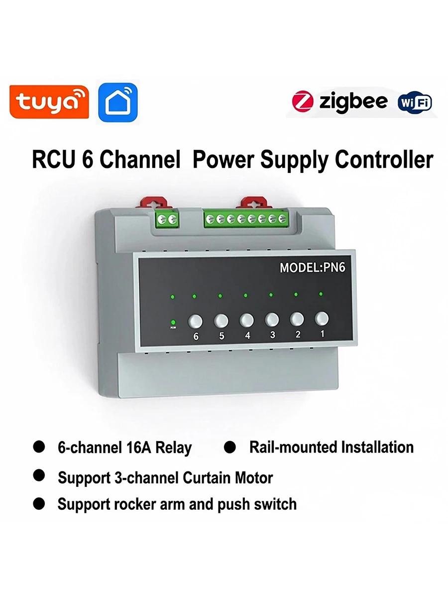 Smart Life WIFI 6-Wege-Relais-Schaltmodul 16A Zigbee Fernbedienungsgerät 110V-240V Smart Switch Modul