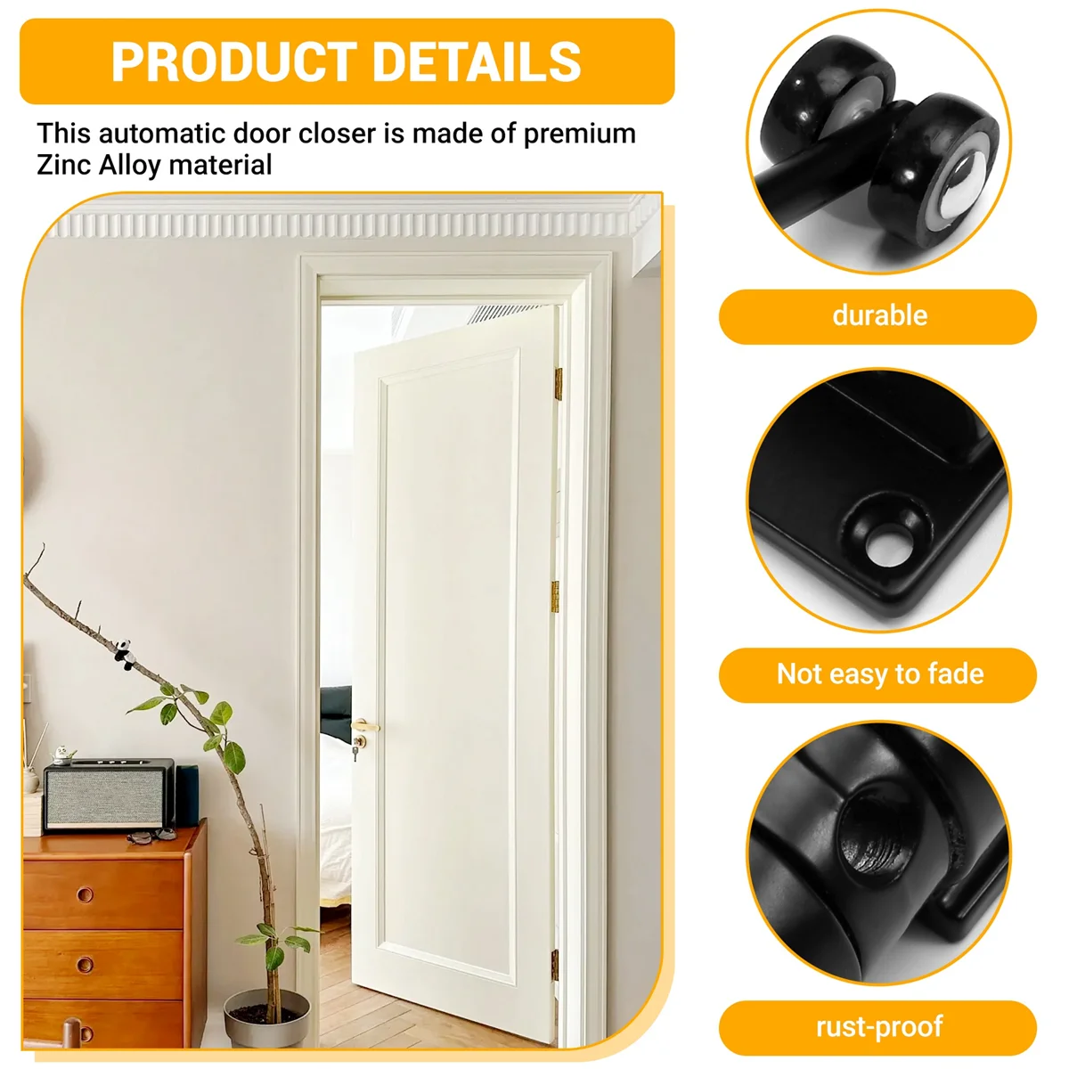 자동 문짝 클로저 금속 조정 가능한 헤비 듀티 안전 용수철, 소음기 변환 힌지 문짝, 내부 외부 블랙