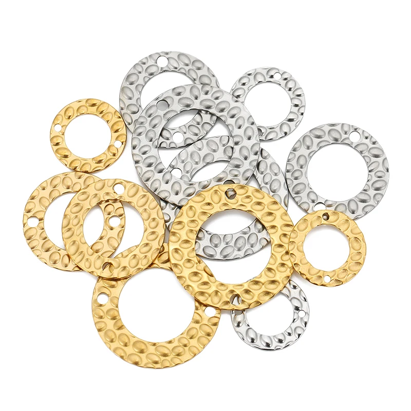 20pcs 15mm 20mm 25mm Stainless Steel Double Hole Texture Circle Ring Gold Charms Pendants Earrings Conectors for Jewelry Making