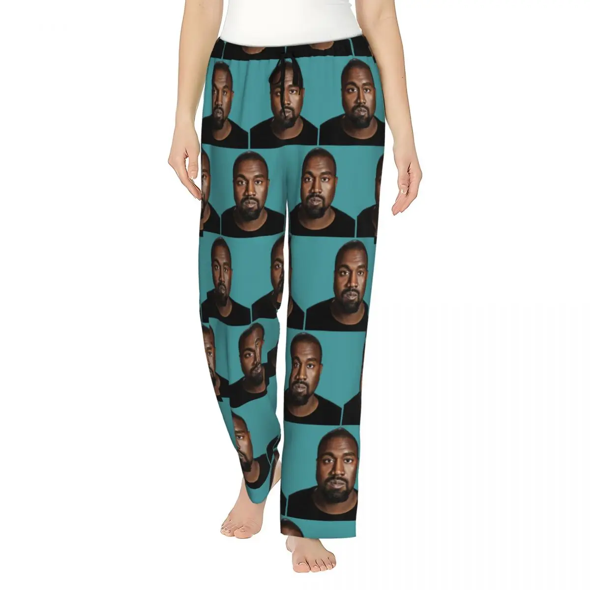 Custom Printed Funny Kanye West Meme Pajama Pants for Women Rapper Music Producer Sleep Sleepwear Bottoms with Pockets