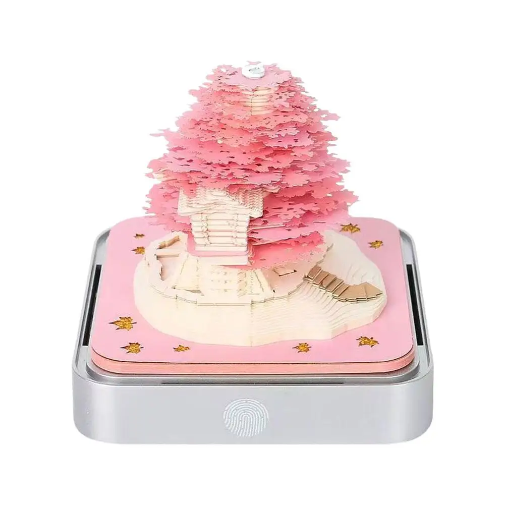 2026 مصباح ليد المفكرة ورقة نحت أجندة مكتبية /رزنامة مكتبية الإبداعية هدية مزخرفة ثلاثية الأبعاد شجرة المزهرة ورقة نحت الفن التقويم حلية #5