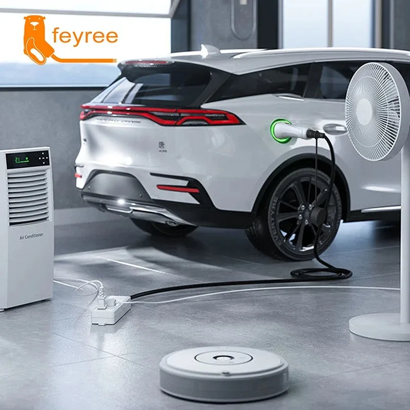 Feyree V2L Cavo Spina di scarico laterale per auto elettrica Caricatore EV Type2 16A con presa UE Stazione di alimentazione esterna (versione