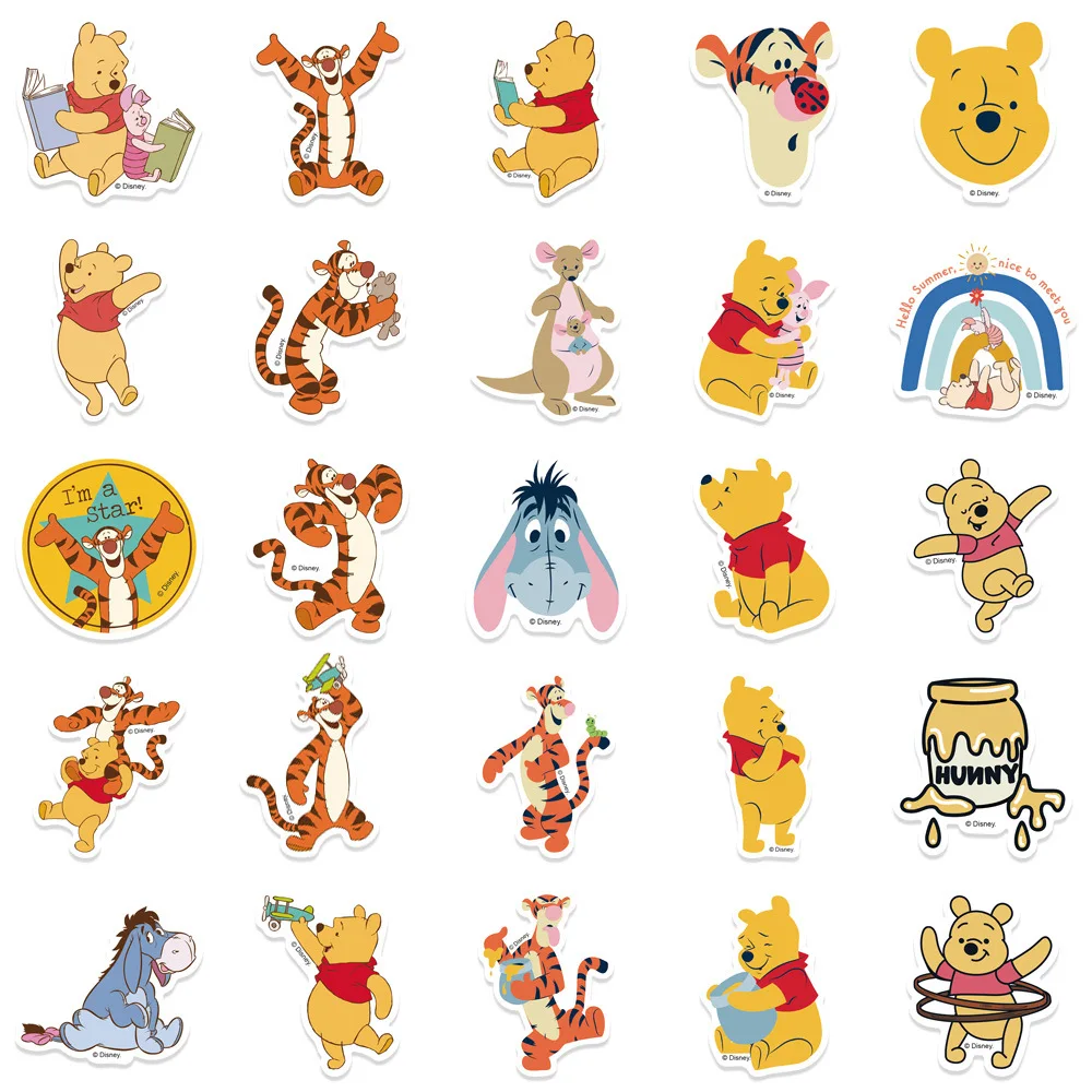 Pegatinas de dibujos animados de Disney para niños, 10/30/50 piezas, dibujos animados, oso Pooh, decoración de grafiti, guitarra, equipaje, portátil, impermeable, calcomanía