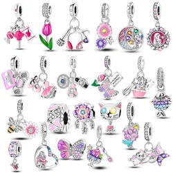 925 Sterling Silver Heart Mom Dangle Dream Catcher Charms Fit 4MM hole diamete Bracelet DIY Jewelry for Women Gift Accessories