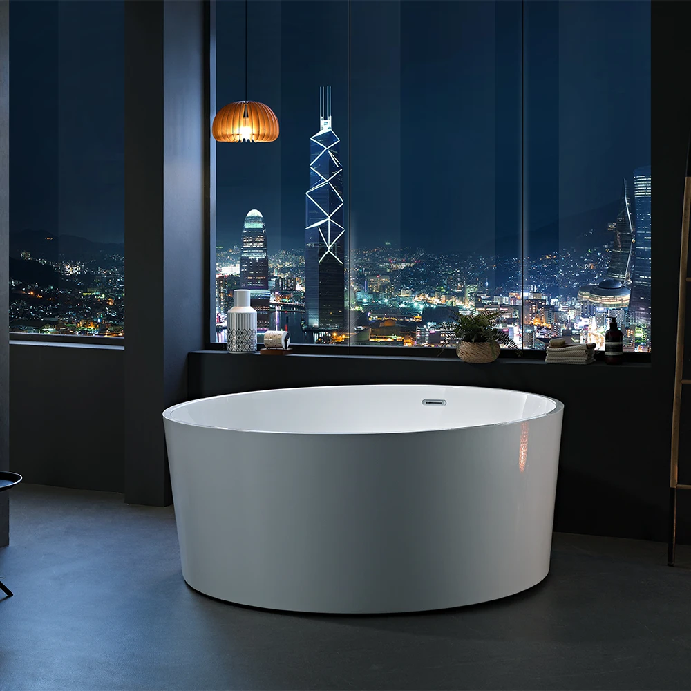 حوض استحمام قائم بذاته لحمام الفندق، سطح صلب داخلي مستدير من الأكريليك للبالغين #4