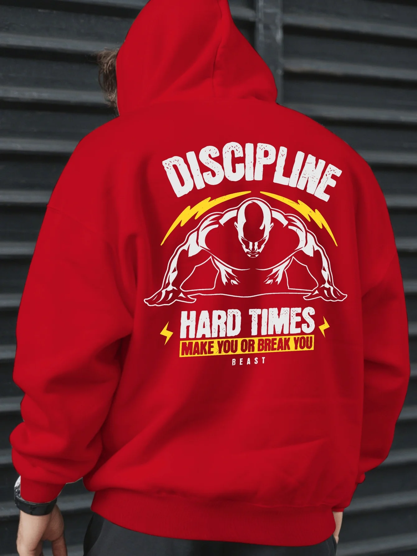 Men's Discipline Hard Times Hoodie Hip Hop Sports Casual Streetwear Gym Fitness Quote Print Oversized Pullover Sweatshirt Tops